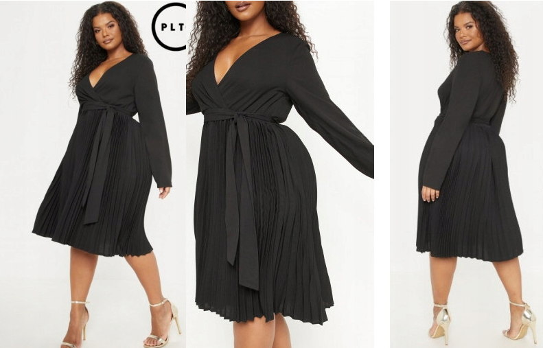 SUKIENKA PLUS SIZE Z PLISOWANYM DOŁEM CZARNA 1D2661 zdjęcie 2