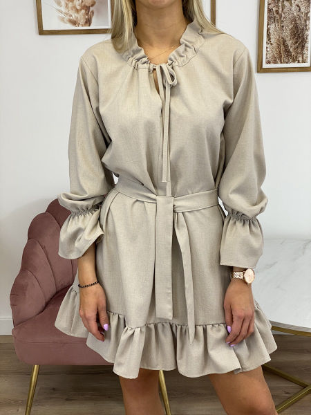 PROSTA MINI SUKIENKA Z FALBANKAMI BEŻOWA 1D2413