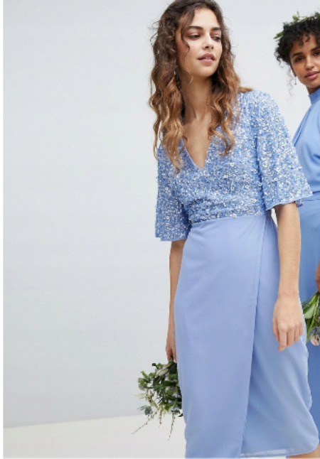 SZYFONOWA SUKIENKA Z CEKINOWĄ GÓRĄ BŁĘKITNA 1D1905