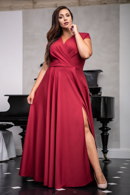 AFRODYTA MAXI SUKIENKA Z KOPERTOWYM DEKOLTEM BORDOWA