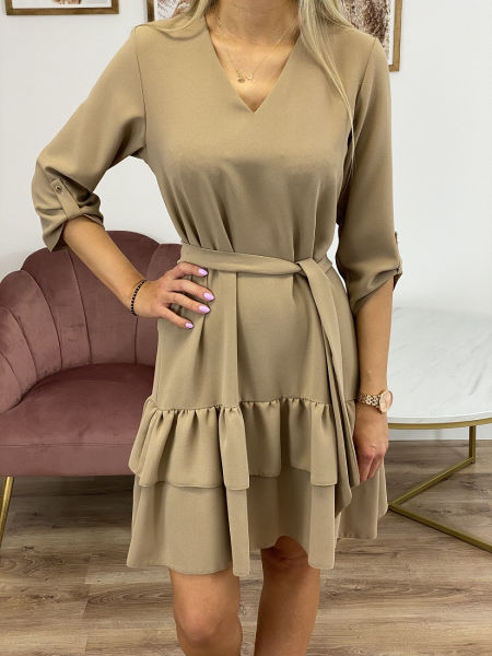 PROSTA MINI SUKIENKA Z FALBANKAMI BEŻOWA 1D2913