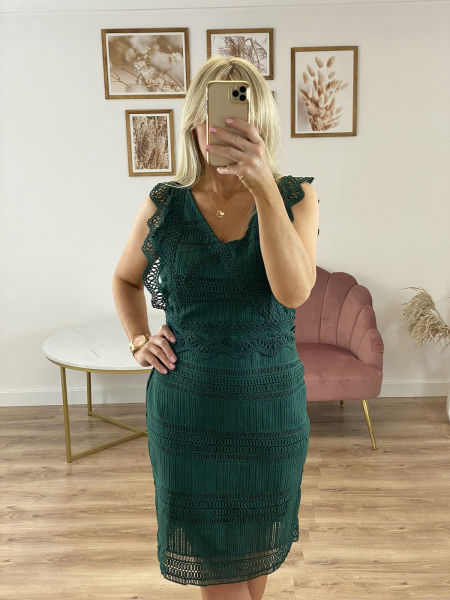 KORONKOWA OŁÓWKOWA SUKIENKA BEZ RĘKAWÓW ZIELONA 1D2478