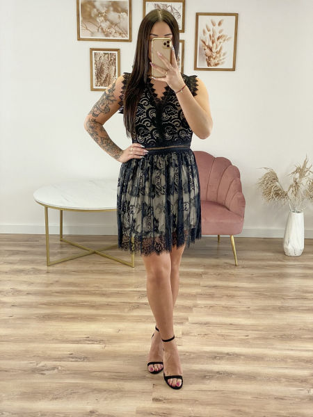 MINI KORONKOWA SUKIENKA CZARNO BEŻOWA 1D3238