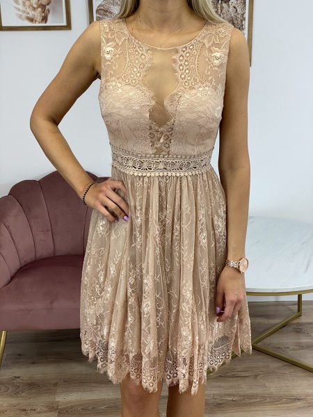 MINI KORONKOWA SUKIENKA  BEŻOWA 1D 2334