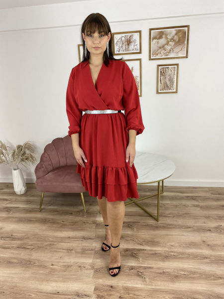 AGA SUKIENKA Z FALBANAMI I DŁUGIM RĘKAWEM CZERWONA 1J0027