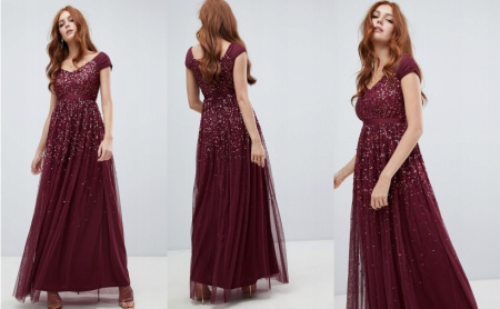 AMELIA TIULOWA MAXI  SUKIENKA BOHO WYSZYWANA CEKINAMI BORDOWA