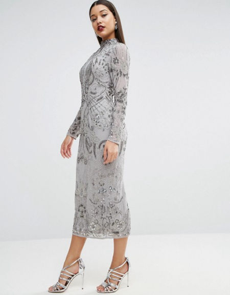 CEKINOWA SZARA MIDI SUKIENKA 1D259