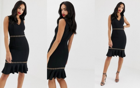 CZARNA SUKIENKA ZE ZDOBIENIEM W TALII 1D2138