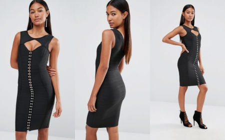 DOPASOWANA BANDAŻOWA SUKIENKA CZARNA 1D871