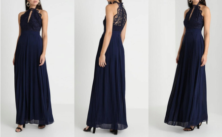 GRANATOWA MAXI SUKIENKA Z KORONKOWĄ GÓRĄ I PLISOWANYM DOŁEM 1D 2565