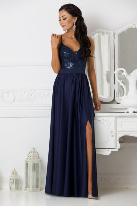 INEZ MAXI SUKIENKA NA RAMIĄCZKACH GRANATOWA