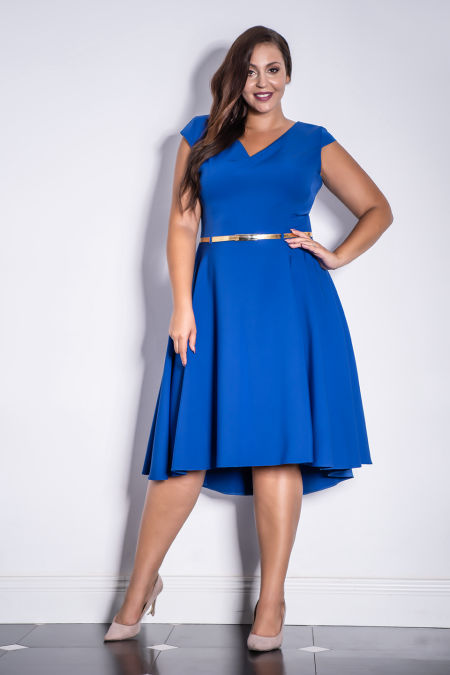 KAREN ASYMETRYCZNA SUKIENKA  ZE ZŁOTYM PASKIEM CHABROWA