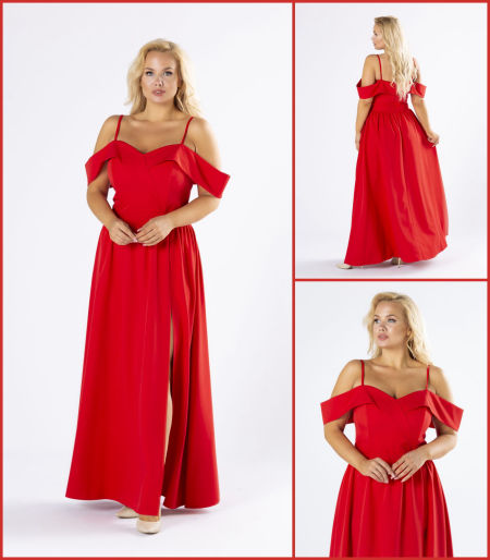 KEYLA MAXI ROZKLOSZOWANA SUKIENKA Z DOPASOWANĄ GÓRĄ CZERWONA 1D2730