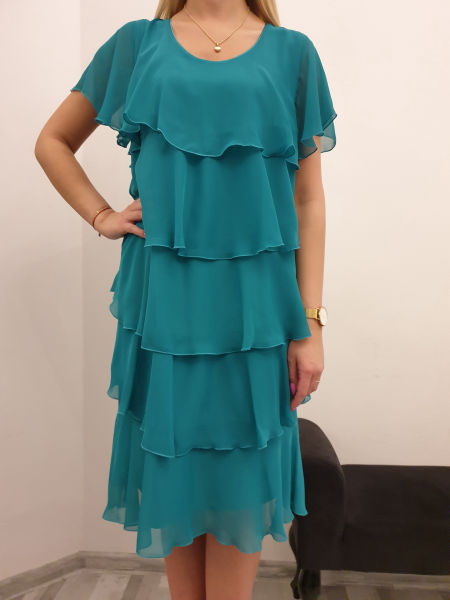 LEKKA SZYFONOWA SUKIENKA Z FALBANKAMI ZIELONA 1D3010