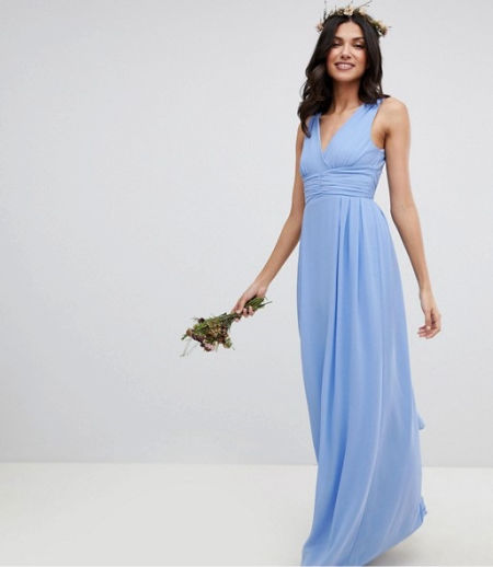 MAXI SZYFONOWA SUKIENKA WIĄZANA Z TYŁU NIEBIESKA 1D2341