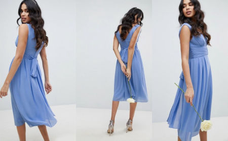 MIDI SZYFONOWA SUKIENKA WIĄZANA Z TYŁU NIEBIESKA 1D1422