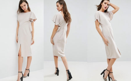 OŁÓWKOWA MIDI SUKIENKA PLUS SIZE BEŻOWA 1D1168