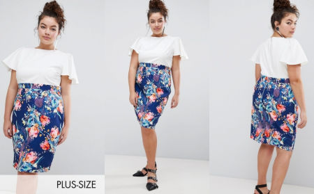 OŁÓWKOWA SUKIENKA PLUS SIZE Z JASNĄ GÓRĄ I KWIATOWYM DOŁEM 1D1374