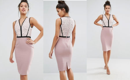 OŁÓWKOWA SUKIENKA Z KORONKOWĄ GÓRĄ RÓŻOWA 1D649