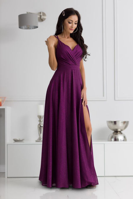 PARIS BROKATOWA SUKIENKA NA RAMIĄCZKACH MAXI FIOLETOWA