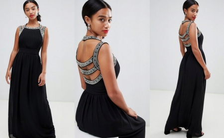 PLISOWANA SZYFONOWA MAXI SUKIENKA CZARNA (DLA NISKICH OSÓB) 1D2617