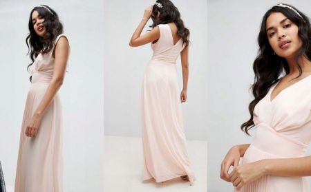 SEVILLA 5 SZYFONOWA SUKIENKA MAXI Z PLISOWANIEM Z PRZODU BRZOSKWINIOWA 1D1982