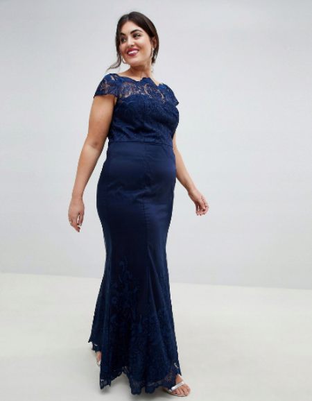 SUKIENKA MAXI O KSZTAŁCIE RYBKI Z WSTAWKAMI Z KORONKI GRANATOWA 1D1930