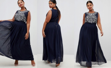 SUKIENKA MAXI ZE ZDOBIONĄ GÓRĄ GRANATOWA 1D2140