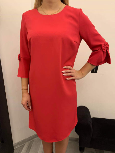 SUKIENKA O PROSTYM KROJU Z  RĘKAWKIEM DO ŁOKCIA AMARANT 1D2921