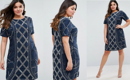 SUKIENKA PLUS SIZE Z CEKINAMI GRANATOWA 1D735