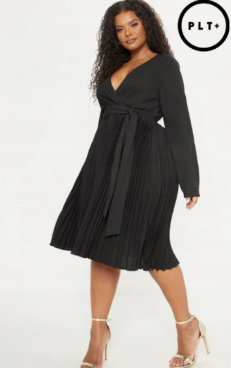 SUKIENKA PLUS SIZE Z PLISOWANYM DOŁEM CZARNA 1D2661