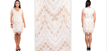 SUKIENKA SZYFONOWA Z PIĘKNYMI ZDOBIENIAMI ECRU 1D2308