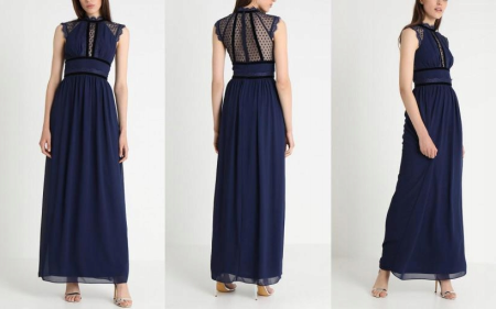 SZYFONOWA MAXI SUKIENKA Z KORONKOWĄ GÓRĄ GRANATOWA 1D2816