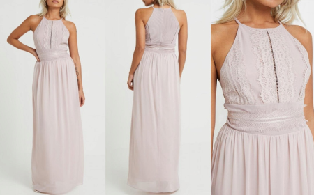 SZYFONOWA SUKIENKA MAXI NA RAMIĄCZKACH Z KORONKĄ RÓŻOWA 1D2546