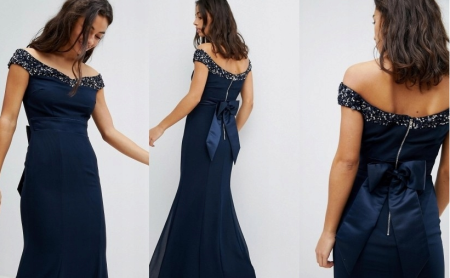 SZYFONOWA SUKIENKA MAXI Z CEKINAMI GRANATOWA 1D1755