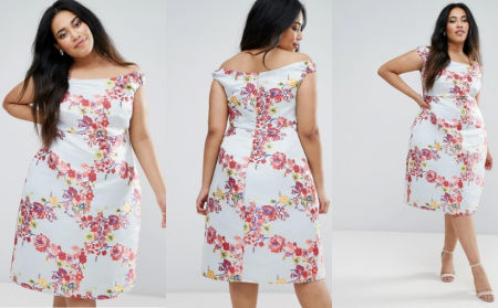 ŻAKARDOWA SREBRNA SUKIENKA W KWIATY PLUS SIZE 1D1319